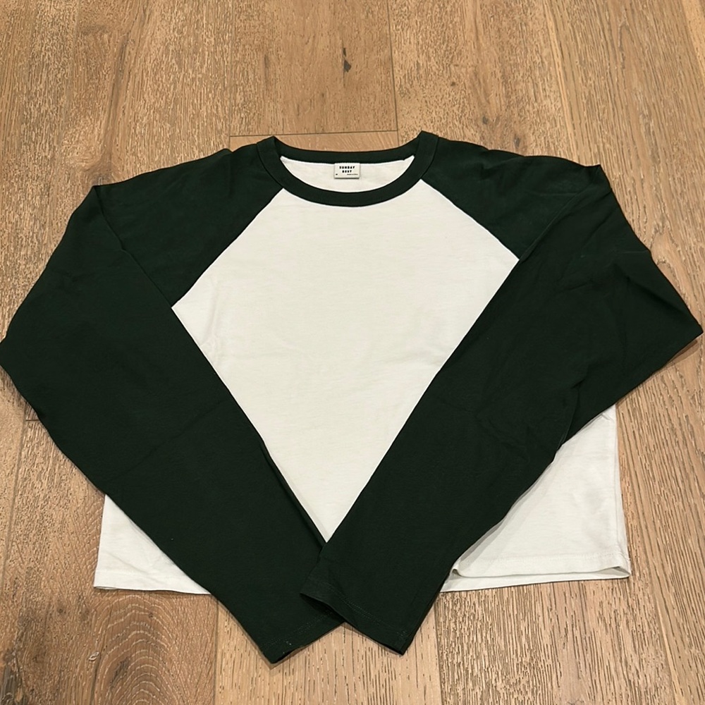 Green and White Long Sleeve Raglan Tee